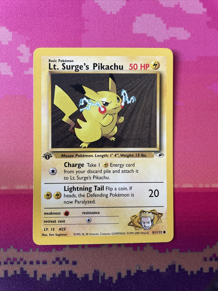 Pokemon Card Lt Surge's Pikachu Gym Heroes 1st Edition 81/132 Near Mint