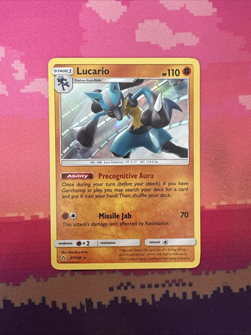 Pokemon Card Lucario Ultra Prism Holo Rare 67/156 Near Mint