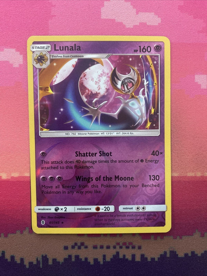 Pokemon Card Lunala Guardians Rising Reverse Holo Rare 61/145 Near Mint