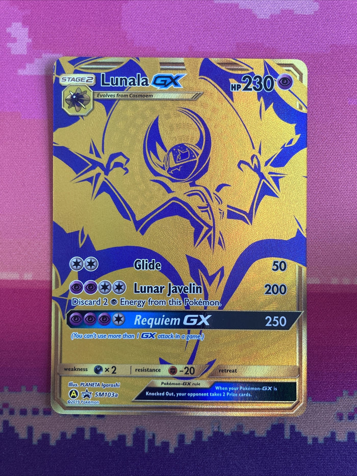 Pokemon Card Lunala GX SM103a Full Art Gold Hidden Fates Promo Card Near Mint