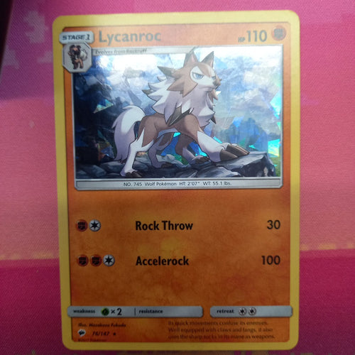 Pokemon Card Lycanroc Burning Shadows Cracked Ice Holo Rare 76/147 Near Mint