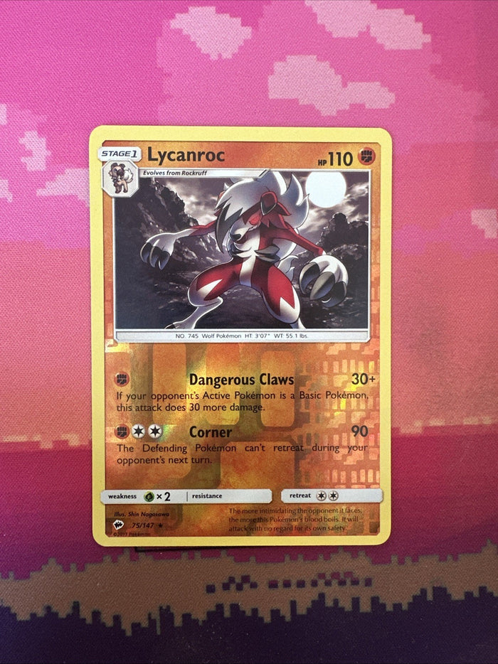 Pokemon Card Lycanroc Burning Shadows Reverse Holo Rare 75/147 Near Mint