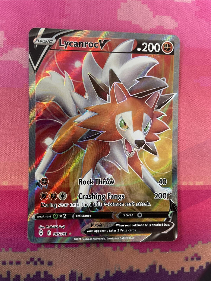 Pokemon Card Lycanroc V 187/203 Ultra Rare Evolving Skies Near Mint