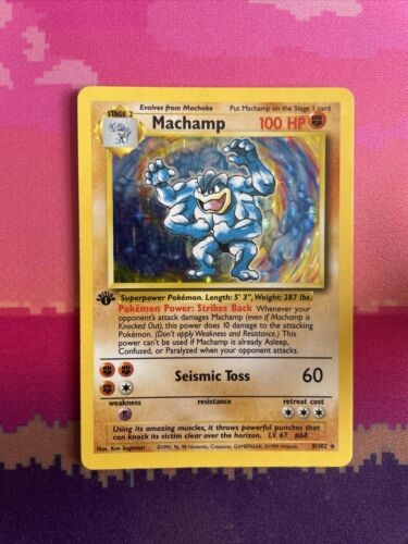 Pokemon Card Machamp Base Set 1st Edition Holo Rare 8/102 Near Mint