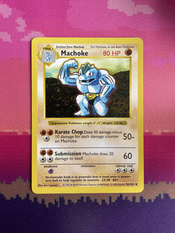Pokemon Card Machoke Shadowless Base Set Uncommon 34/102 Near Mint