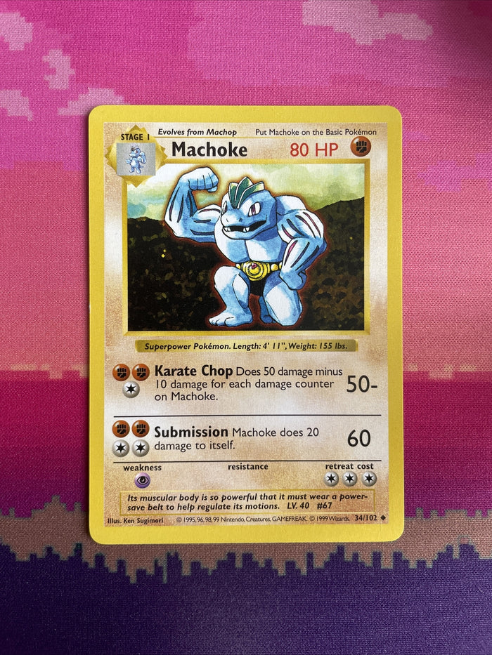 Pokemon Card Machoke Shadowless Base Set Uncommon 34/102 Near Mint
