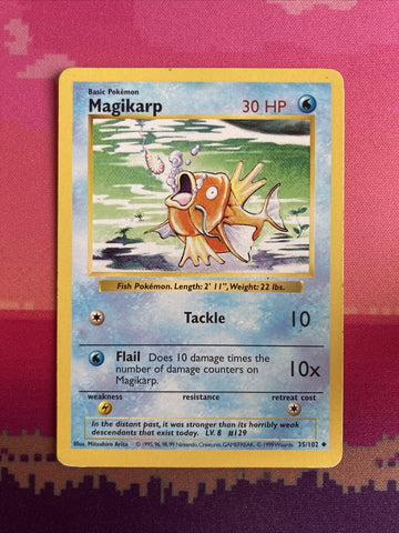 Pokemon Card Magikarp Shadowless Base Set Uncommon 35/102 Near Mint