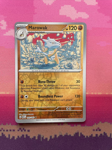 Pokemon Card Marowak Scarlet & Violet Reverse Holo Rare 105/165 Near Mint