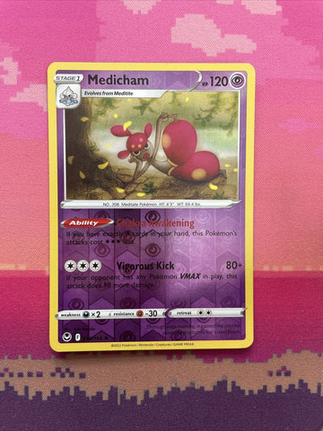 Pokemon Card Medicham Silver Tempest Reverse Holo Rare 073/195 Near Mint