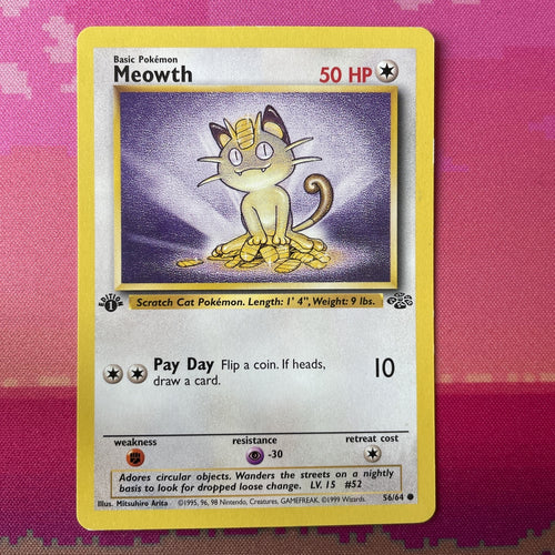 Pokemon Card Meowth Jungle 1st Edition Common 56/64 Near Mint