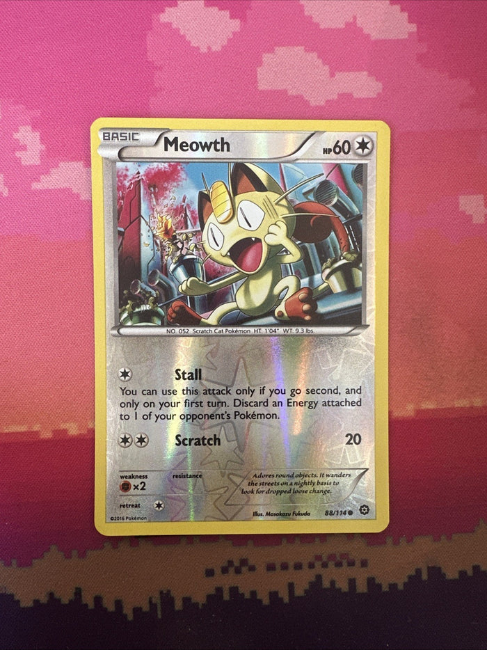 Pokemon Card Meowth Steam Siege Reverse Holo 88/114 Near Mint