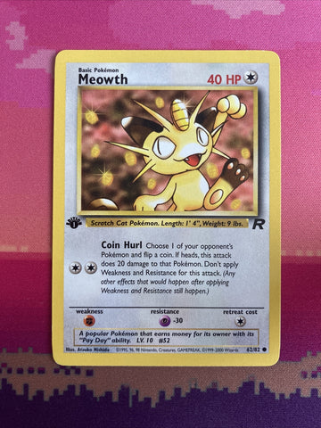 Pokemon Card Meowth Team Rocket 1st Edition Common 62/82 Near Mint