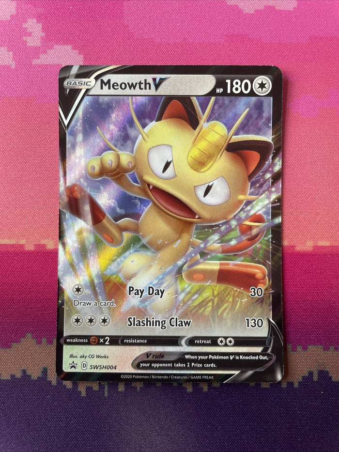 Pokemon Card Meowth V SWSH004 Black Star Promo Near Mint