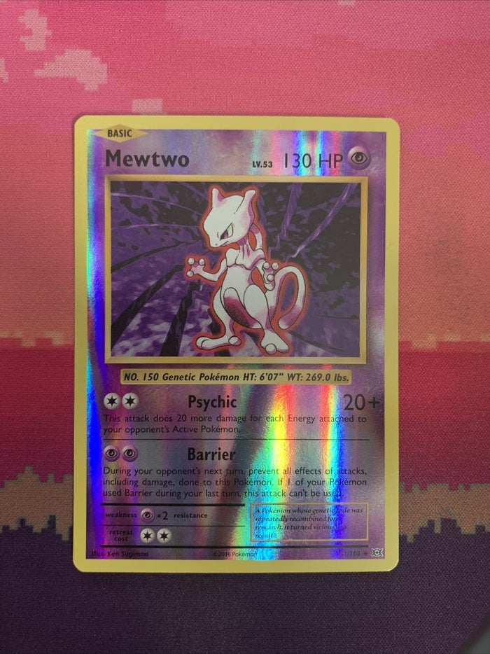 Pokemon Card Mewtwo Evolutions Reverse Holo Rare 51/108 Near Mint