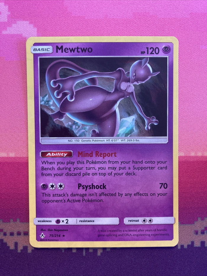 Pokemon Card Mewtwo Unbroken Bonds Cracked Ice Holo Rare 75/214 Near Mint