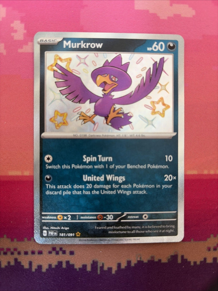 Pokemon Card Murkrow Paldean Fates Shiny Holo 181/091 Near Mint