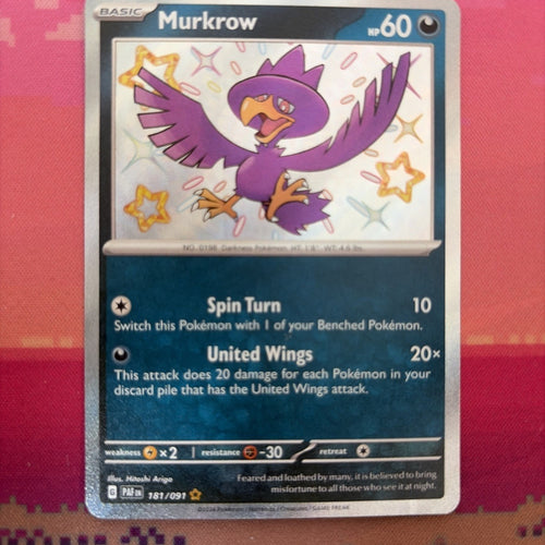 Pokemon Card Murkrow Paldean Fates Shiny Holo 181/091 Near Mint