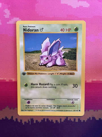 Pokemon Card Nidoran Shadowless 1st Edition Common 55/102 MALE Near Mint