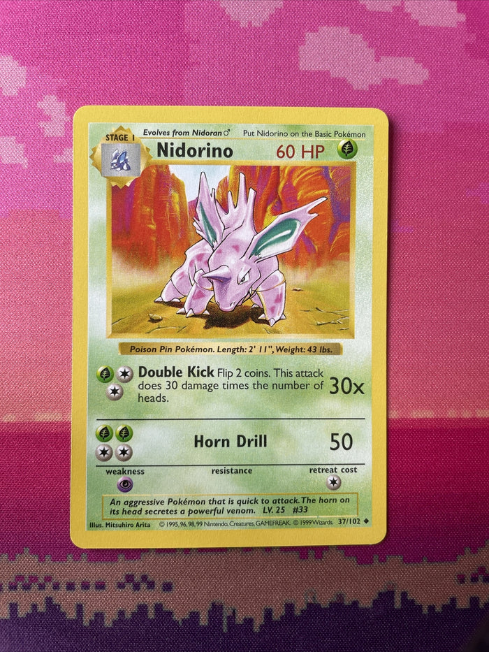 Pokemon Card Nidorino Shadowless Uncommon Base Set 37/102 Near Mint