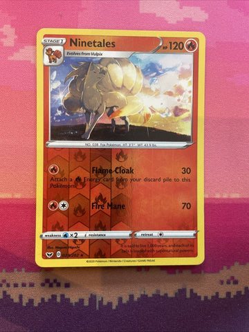 Pokemon Card Ninetales Sword & Shield Base Set Reverse Holo Rare 023/202 NM