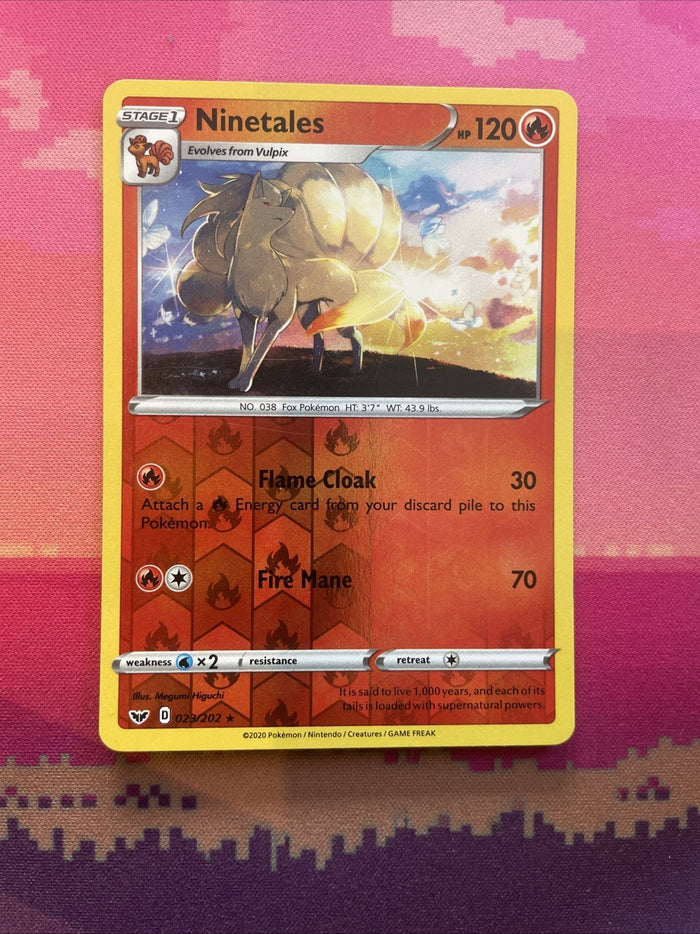 Pokemon Card Ninetales Sword & Shield Base Set Reverse Holo Rare 023/202 NM