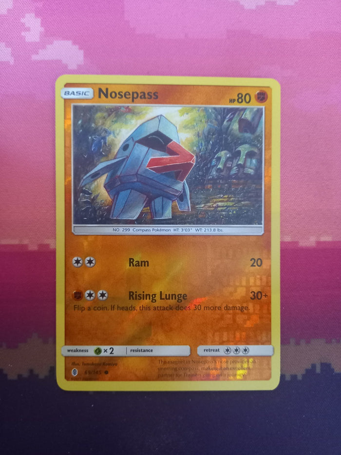 Pokemon card Nosepass 69/145 Reverse Holo Guardians Rising Near Mint