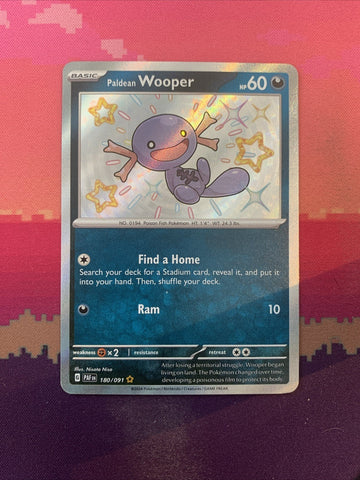 Pokemon Card Paldean Wooper 180/091 Shiny Paldean Fates Near Mint