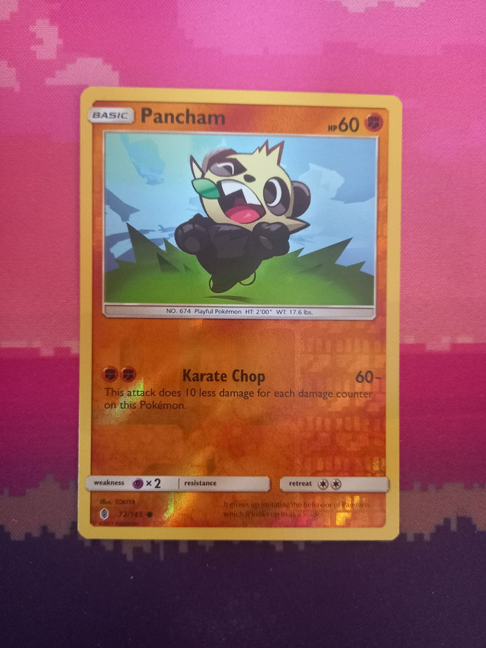 Pokemon card Pancham 72/145 Reverse Holo Guardians Rising Near Mint