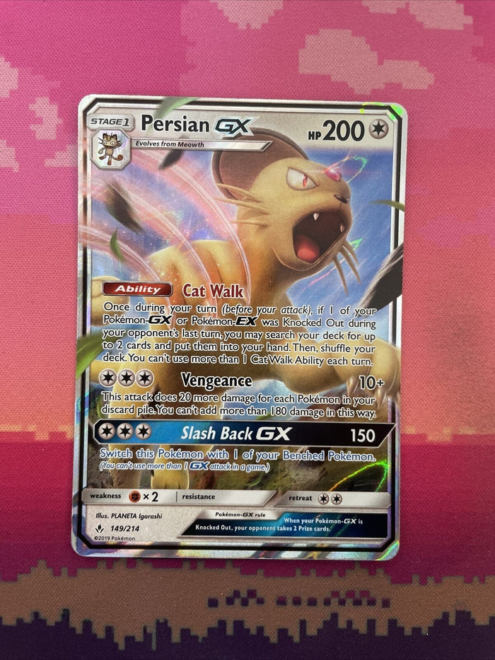 Pokemon Card Persian GX 149/214 Ultra Rare Unbroken Bonds Near Mint