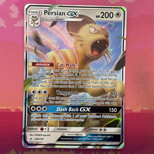 Pokemon Card Persian GX 149/214 Ultra Rare Unbroken Bonds Near Mint