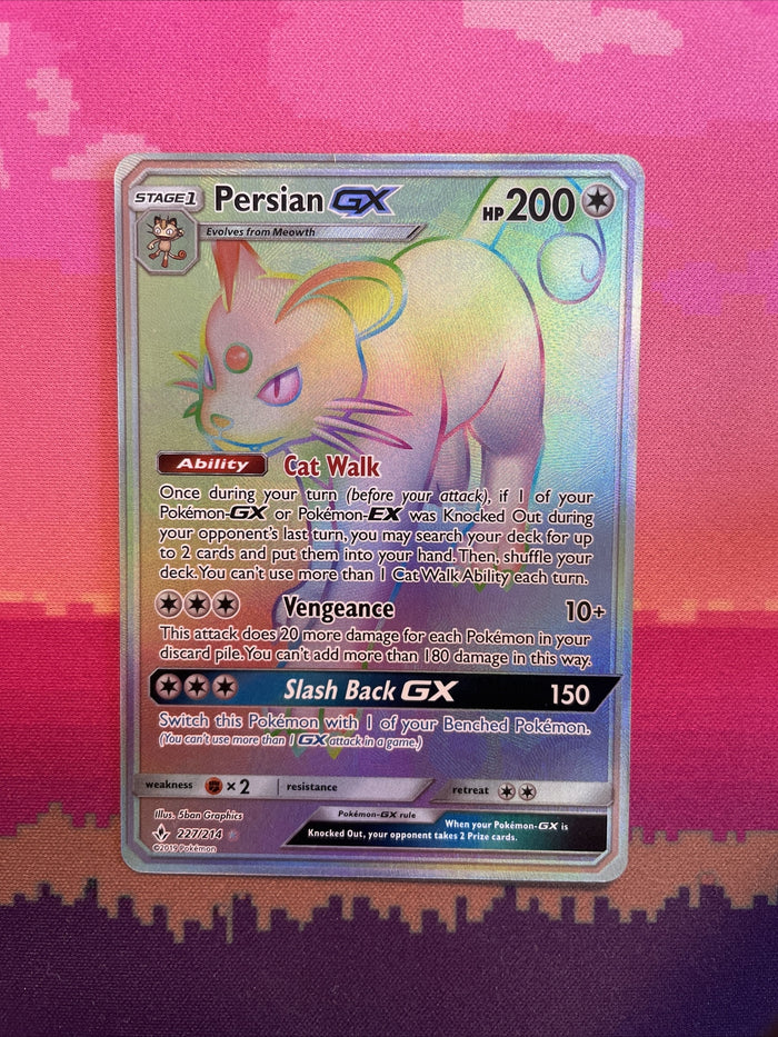 Pokemon Card Persian GX 227/214 Secret Rare Unbroken Bonds Near Mint