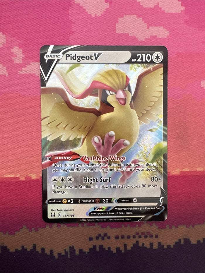 Pokemon Card Pidgeot V 137/196 Ultra Rare Lost Origin Near Mint