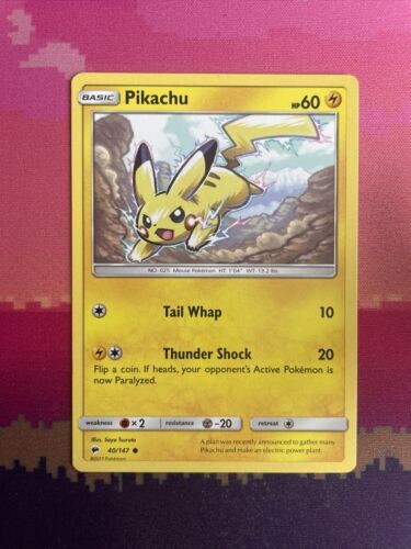 Pokemon Card Pikachu Burning Shadows Common 40/147 Near Mint