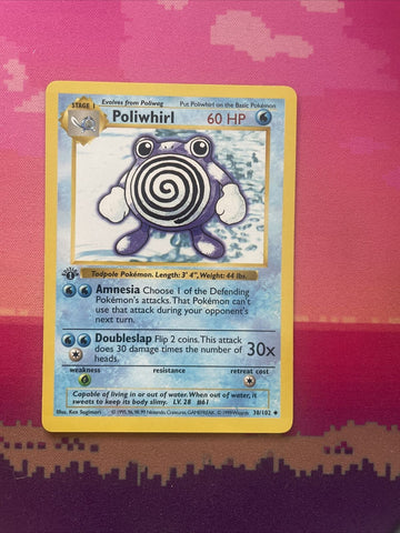 Pokemon Card Poliwhirl Shadowless Base Set 1st Edition 38/102 Near Mint