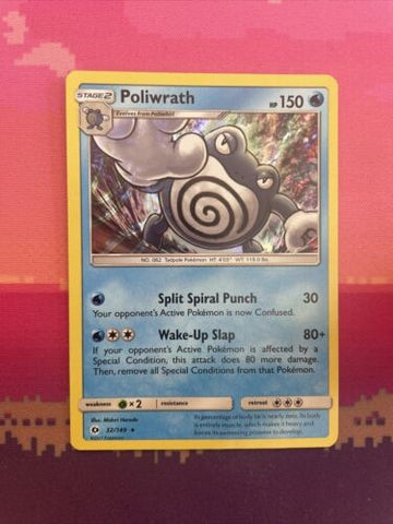 Pokemon Card Poliwrath Sun & Moon Holo Rare 32/149 Near Mint