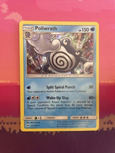 Pokemon Card Poliwrath Sun & Moon Holo Rare 32/149 Near Mint