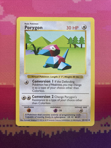 Pokemon Card Porygon Shadowless Base Set Uncommon 39/102 Near Mint