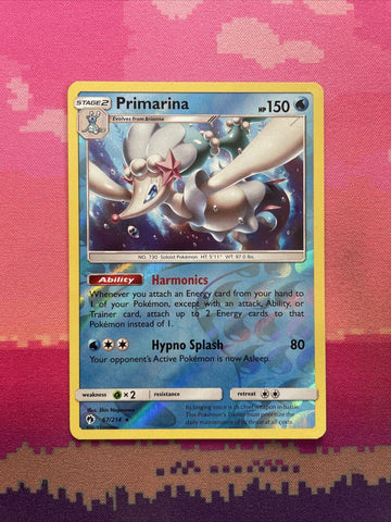 Pokemon Card Primarina Lost Thunder Reverse Holo Rare 67/214 Near Mint