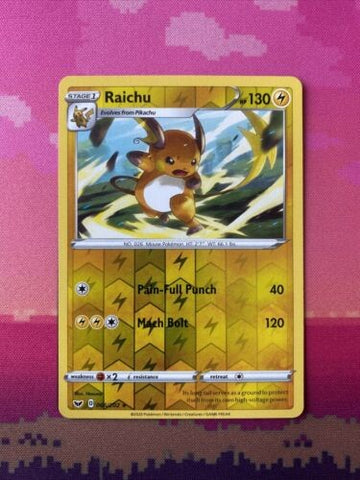 Pokemon Card Raichu Sword & Shield Reverse Holo Rare 066/202 Near Mint