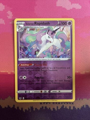 Pokemon Card Rapidash Sword & Shield Reverse Holo Rare 082/202 Near Mint