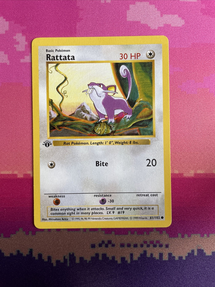 Pokemon Card Rattata Shadowless Base Set 1st Edition Common 61/102 Near Mint