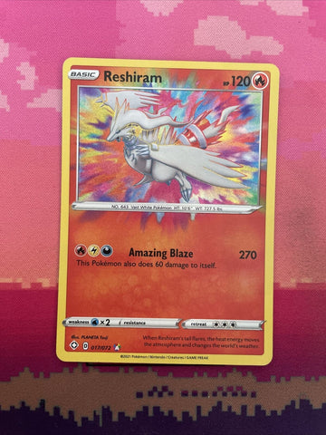 Pokemon Card Reshiram 017/072 Amazing Rare Holo Shining Fates Near Mint