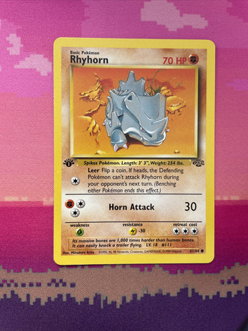Pokemon Card Rhyhorn Jungle 1st Edition Common 61/64 Near Mint