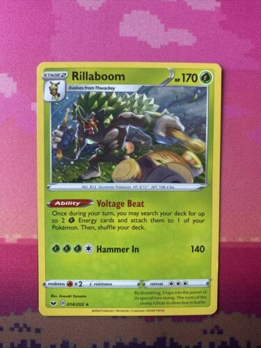 Pokemon Card Rillaboom Sword & Shield Cosmo Holo Rare 014/202 Near Mint