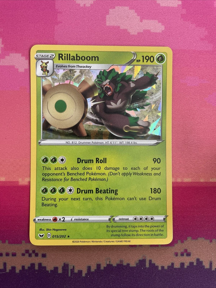 Pokemon Card Rillaboom Sword & Shield Cracked Ice Holo Rare 015/202 Near Mint