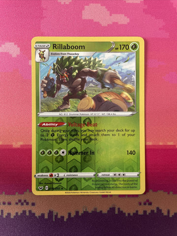 Pokemon Card Rillaboom Sword And Shield Base Set Reverse Holo 014/202 Near Mint