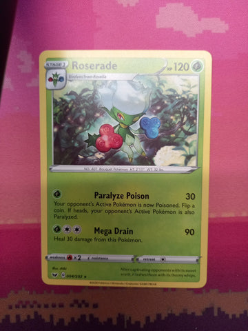 Pokemon Card Roserade Sword & Shield Rare 004/202 NM