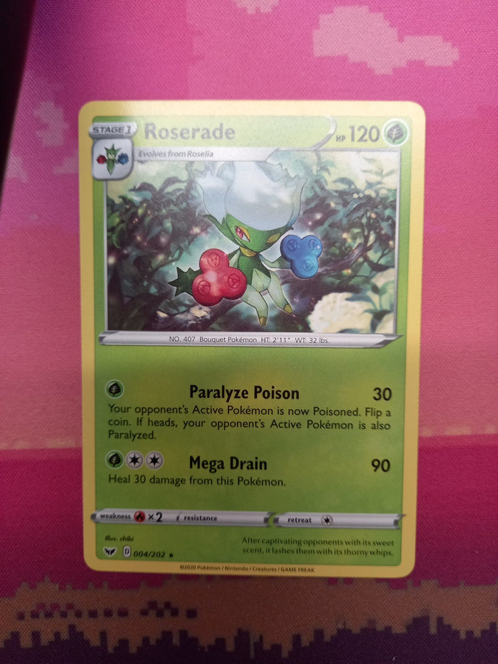 Pokemon Card Roserade Sword & Shield Rare 004/202 NM