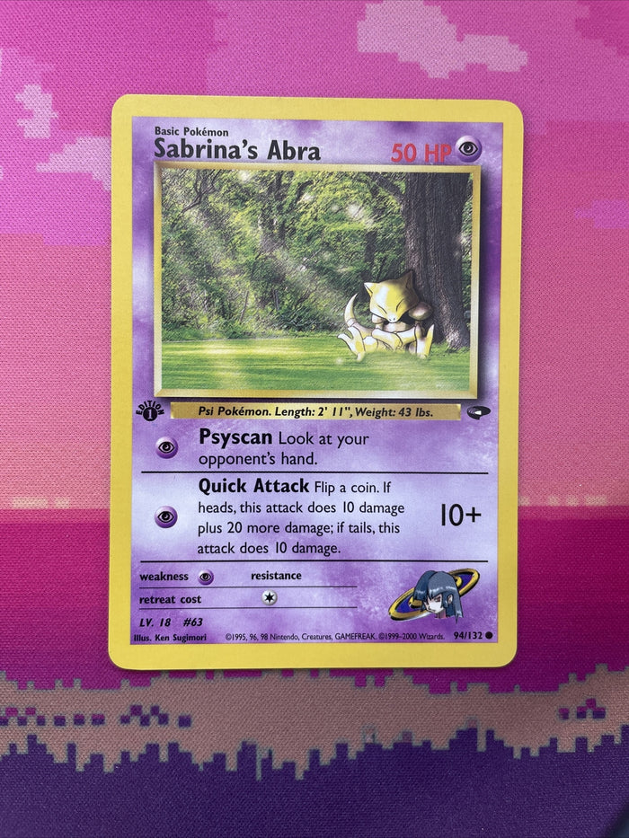 Pokemon Card Sabrina's Abra Gym Challenge 1st Edition Common 94/132 Near Mint