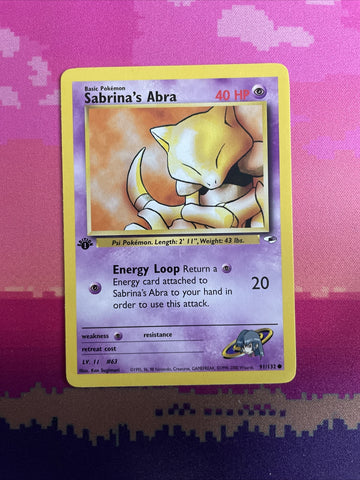 Pokemon Card Sabrina's Abra Gym Heroes 1st Edition Common 91/132 Near Mint